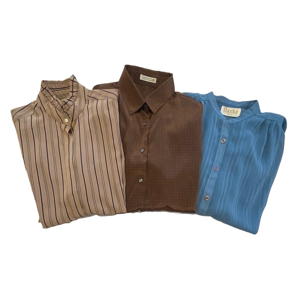 Vtg 70s Women's Puccini & Others Small Blouses Polyester Lot Of 3 Long Sleeve